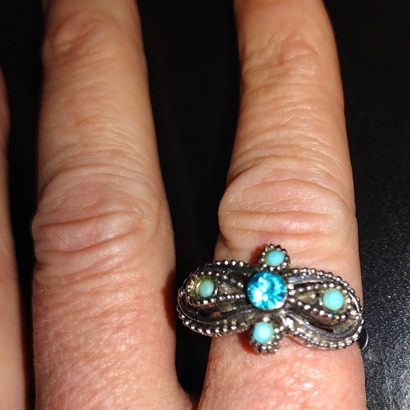 Vintage Blue Glaze Flower Adjustable Alloy Rings main image 1